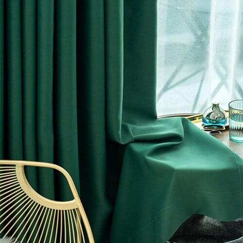 Nordic Simple Green Blackout Curtain for Living Room Solid Color Semi-Shading High Quality Curtain Hotel Fabric Bedroom wp092#30
