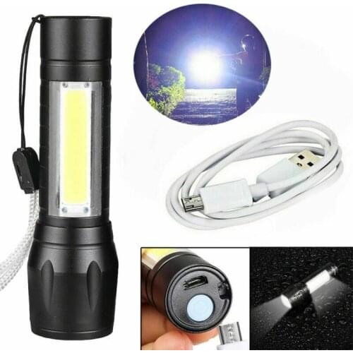 LED 4 Modes USB Rechargeable T6 Flashlight COB High Brightness Energy Efficiency Emergency Light Cycling Hiking Camping Lamp