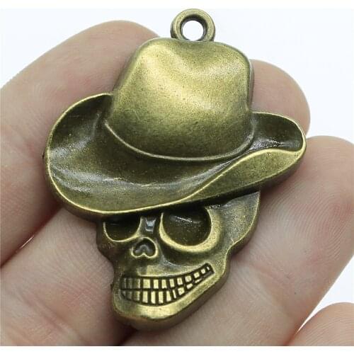 WYSIWYG 2pcs Charms Hat Skull Antique Bronze Color Alloy DIY Jewelry Making Accessories 44x35mm