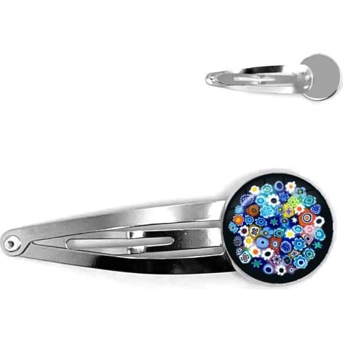Murano Millefiori Hair Pins MultiColour Flower 20mm Glass Cabochon Hairwear Jewelry For Women Girls Gift Wholesale
