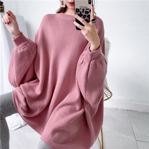 Women Loose Solid Color Oversized Sweaters Ladies Loose Plus Size Knitwear Female 2021 Spring Autumn Tops Knitted Pullovers