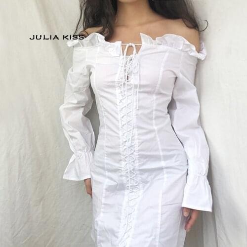 Women Vintage Frill Trim Lace Up Dress A049