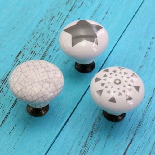 1xHot sale Dresser Knobs Round White Ceramic Drawer Pulls for Kids' Room Star Cute Door Cabinet Handles Funiture Hardware