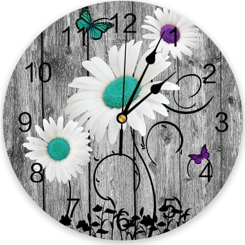 Wood Grain Daisy Butterfly Retro Art 3D Wall Clock Modern Design Living Room Decoration Kitchen Clock Art Wall Watch Home Decor