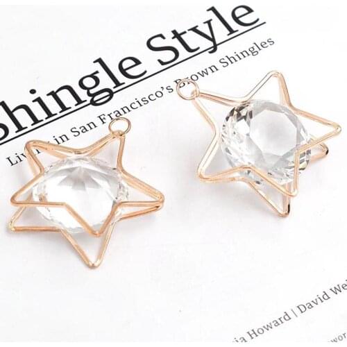 40mm Big Crystal Alloy Metal Vintage Star Dangle Crystal Charms Diy Pendant For Handmade Bracelet