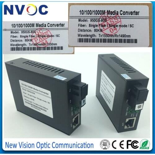 80KM,10/100/1000M Single Fiber,Single Mode,SC,External Power Supply,Euro Charger,Gigabit Ethernet Fiber Media Converter
