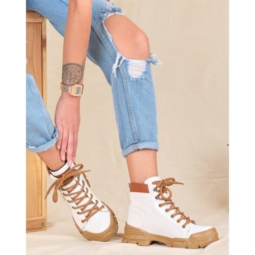 White Japanned Leather Sports Women 'S Boots