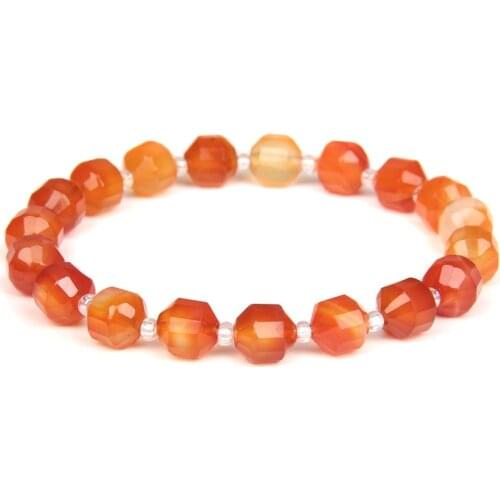 Red Carnelian Agates Beads Bracelet Natural Stone Chalcedony Bracelets Women 8mm Faceted Yoga Beaded Elastic Bracelet Jewelry