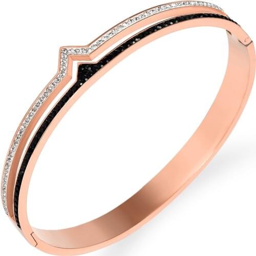Full Crystals Special Design Bangles&Bracelets Rose Gold Black Women Jewelry Stainless Steel Charm Cuff Bangle Bijou Accessory