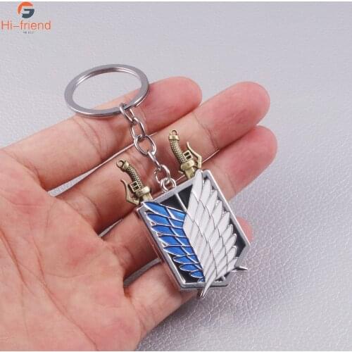 Attack On Titan Keychain Wings of Liberty Freedom Scouting Legion Eren Keyring for Women Man Cartoon Car Bag Pendant Jewelry