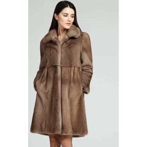 2017 Brand luxury women natural mink fur jacket long style with sashes elegant lady high quality Imported winter fur coat