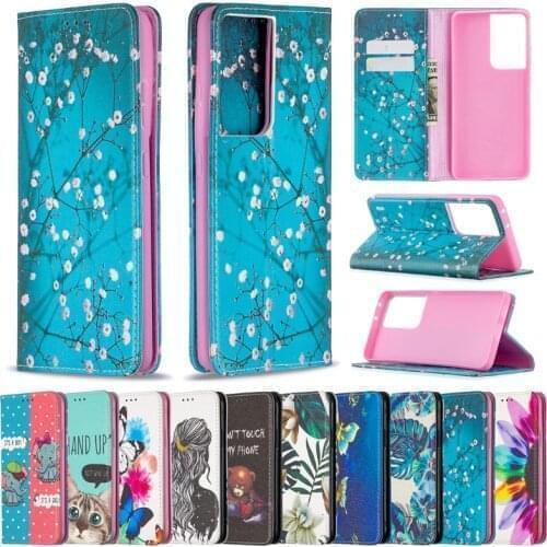 10pcs/lot Automatic Magnetic Printed Flip Leather Case For Samsung Galaxy S21 Note 20 Ultra S20 FE Lite A12 A42 Stand Card Slot