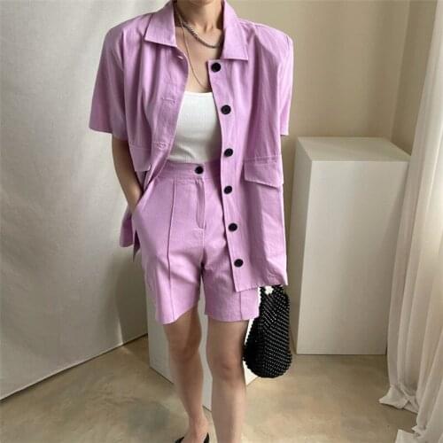 Pure White Summer Womens Shorts Suit Lapel Loose and Comfortable