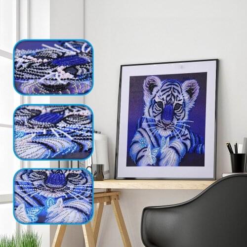 DIY Special Shaped Diamond Painting Round Crystal Rhinestone Cross Stitch Embroidery Tiger Animal Crafts Resin Needlework