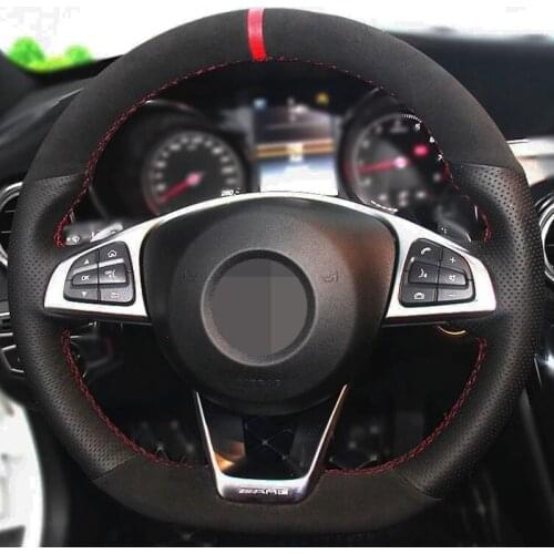 DIY Non-slip Car Steering Wheel Cover Black Genuine Leather Carbon Fiber Suede For Mercedes-Benz C200 C250 C300 B250 B260