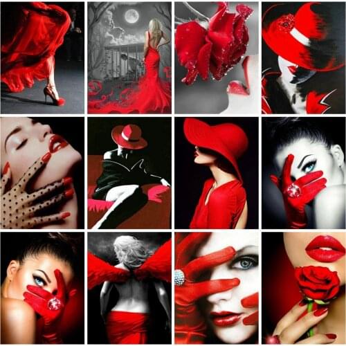 EverShine Diamond Mosaic Woman 5D Diamond Painting Full Square Red And Black Series Rose Rhinestones Art Handicraft Home Decor