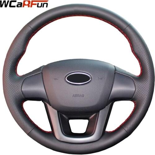 WCaRFun DIY Customized Name Hand-Stitched Black Artificial Leather Car Steering Wheel Cover for Kia K2 Kia Rio 2011-2013
