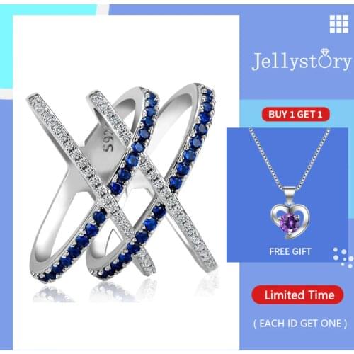 Jellystory Fashion Ring 925 Silver Jewelry with Sapphire Zircon Gemstones Double Cross shaped Ring for Women Wedding Party Gifts