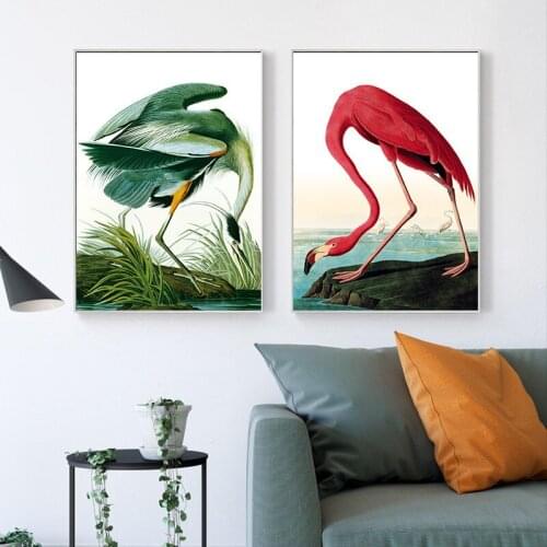 Red and Green Flamingo Animal Print Art Canvas Framed Wall Pictures for Living Room Canvas Painting Kitchen Back To The Future