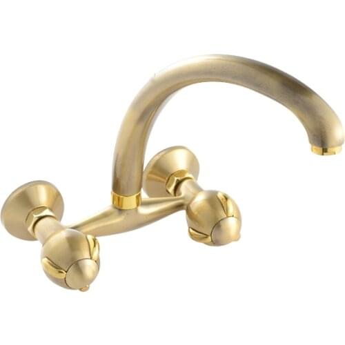 L16526 - Luxury Wall Mounted Bronze Color Brass Dual Handle Kitchen Tap