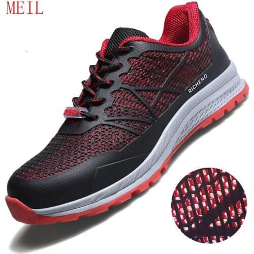 Unisex Mens Breathable Work Safety Shoes for Men Lightweight Anti-smashing Anti-Puncture Work Shoes Men Safety Boots Sneakers