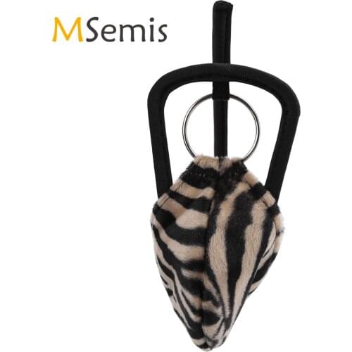 Mens Lingerie Crotchless C-string Thong Underwear Cherry Leopard Print Strapless Briefs O-ring Bulge Pouch Erotic Sexy Panties