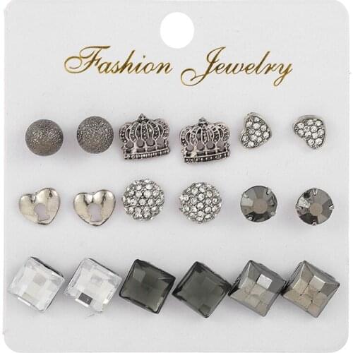 9 Pairs/set Stud Earrings Set Earrings Fashion Jewelry Cute Earrings Heart Round Flower Statement Wedding Party Earrings Gift