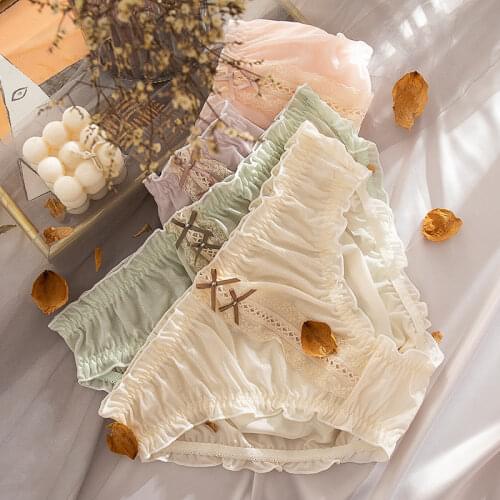 Young Women Underwear Plus Size Lace Bow Panties Kawaii Lingerie Cute Japanese Lolita Panti Low Rise Womens Transparent Panties