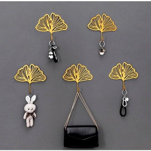 Nordic Simple Wrought Iron Hook Leaf Golden Hooks Key Hanging Door Coat Holder Home Living Room Wall Decaration