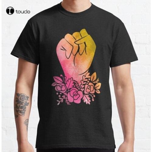 New Floral Fist In Watercolor Classic T-Shirt Cotton Tee Shirt S-5XL