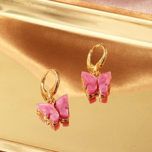 New trend l butterfly jewelryFashion colorful acrylic butterfly earringsSmall fresh and sweet colorful earrings earrings