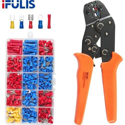 SN-02C 0.25-2.5mm² Crimping Pliers Hand Tool 280PCS RV SV FDD MDD Cable Lugs Kit Terminal Wire Connectors Crimper Set