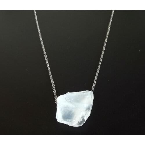 Natural Original Purification Rock Quartzs Crystal Necklace Holy Jewelry Steel Chains Stone Pendant Necklace Choker for Women