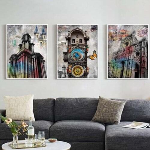 European Building London City Wall art Landscape Posters and Prints Watercolor Canvas Art Paintings for Living Room Home Decor