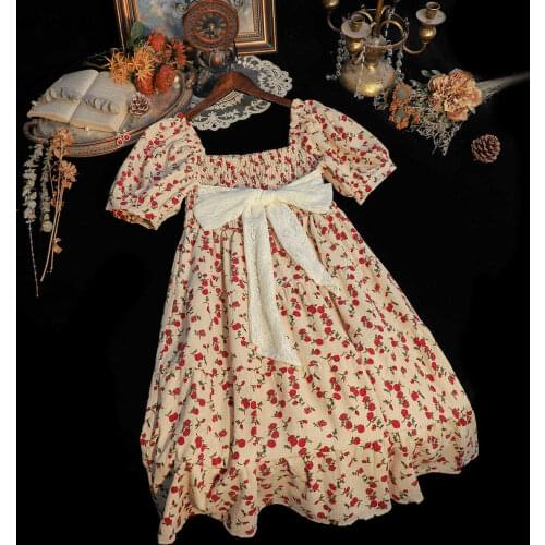 Dresses Women Summer Japanese Style Cute Party Bow Girls Sweet Puff-sleeve A-line Floral Fashion New High-quality Loose Elegant