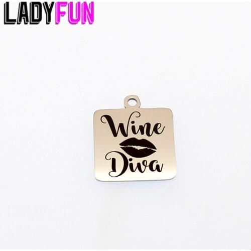 Wine Diva Charm Stainless Steel Wine Lover Charms High Polish Mirror Pendant 20mm 10pcs