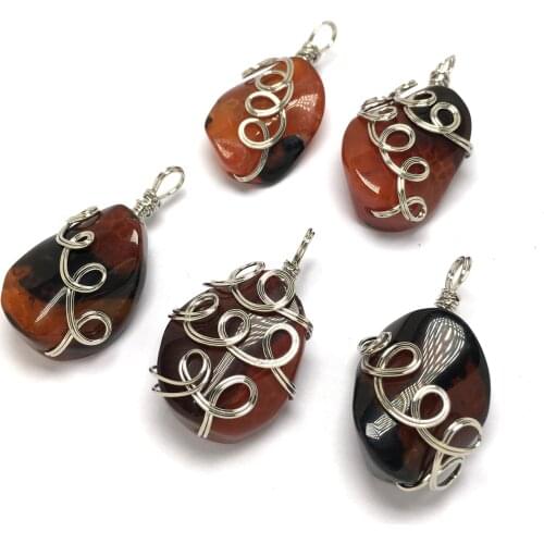 Natural Stone Irregular Shape Pendant Color Wire Wrap Exquisite charm For Jewelry Making DIY Necklace Accessories 20X40mm