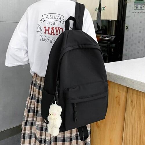 Simple Female Backpack Women Canval School Bag For Teenage Girl Casual Shoulder Bag Solid Color Rucksack Quality Travel