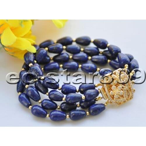 S2478 4Row 8" 13mm Drop Blue lapis-lazuli Bead Bracelet CZ