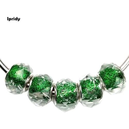 20Pcs/lot Handmade Lampwork European Large Hole Glass Beads, Glitter Powder inside,Rondelle,for Jewelry Making DIY Accessories