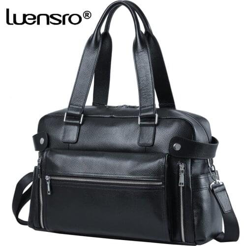 Large Handbag Men Travel Bag Leather Duffle Bag Men Genuine Leather Laptop/Weekend Bags for Men Leather Shoulder Bags Luggage