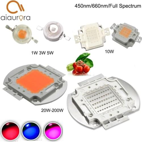 Plant Grow light LED chip Full spectrum 7 Wavelength Royal Blue 450nm Deep Red 660Nm 1W3W 5W 10W 20W 30W 50W 100W High Power COB
