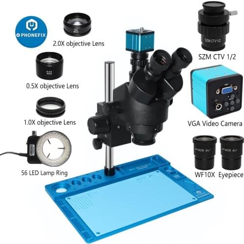 Full HD 3.5X-90X Simul-Focal Trinocular Stereo Microscope 2X/0.5X Objective Lens 38MP 2K HDMI Camera for PCB Soldering Repair