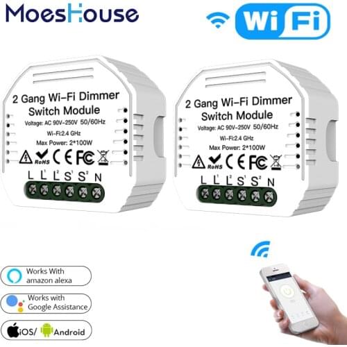 DIY WiFi Smart Light LED Dimmer Module Switch Smart Life/Tuya APP Remote Control Work with Alexa Google Home 2 Way 2 Gang