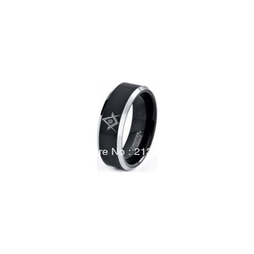 E&C JEWELRY Free Shipping! Wholesales Price!USA Hot Selling Tungsten Carbide A 8MM Black Freemason Masonic Engraved Wedding Ring