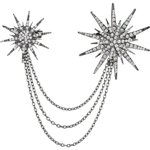 Chain Connection Brooches Women Stars Pins Fashion Clothing Accessories with Rhinestone Metal Brooches for Woman Jewelry Pins