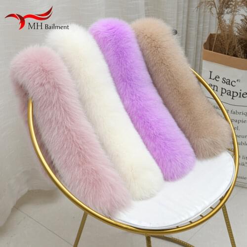 Really fox Winter Womens Real Fox Fur Collar Fox Fur Cap Fur Collar 70/80cm Straight Collar Soft Fur Scarf Neck Warmer L#83