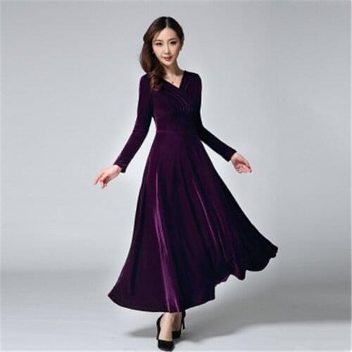 2020 Spring Autumn New Gold velvet Long Dress Women Vintage plus size Long Sleeve Party dresses Elegant Ladies Dresses Vestidos