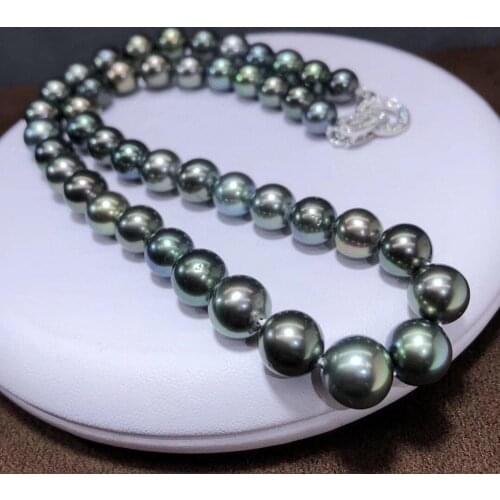 D527 Pearl Necklace Fine Jewelry Round 8.1-10.3mm Nature Sea Water Tahiti Mix Color Black Pearls Necklaces for Women
