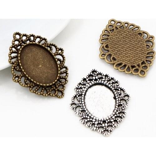 10pcs 13x18mm Inner Size Antique Silver Plated Bronze Simple Style Cameo Cabochon Base Setting Pendant necklace findings